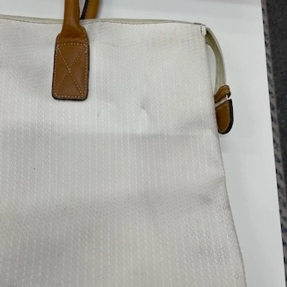 Ricardo Beverly Hills Vintage Tote Bag White Tan‎ Leather Trim Large Travel Zip